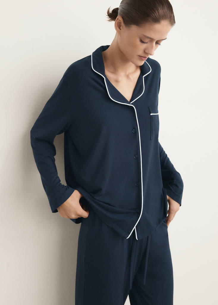 Two-piece pyjamas with piping — Indigo Blue