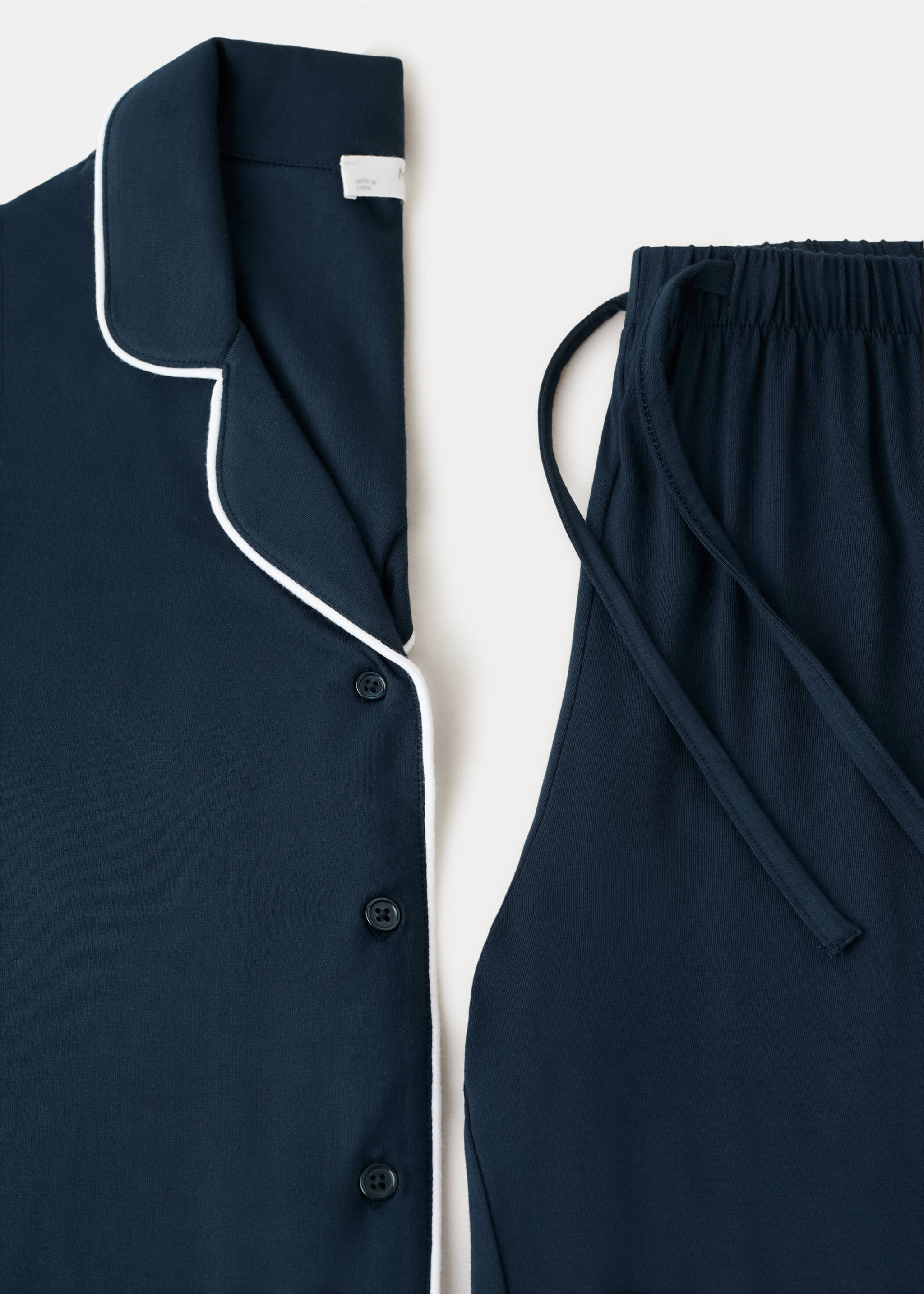 Two-piece pyjamas with piping - Details of the article 0, Indigo Blue. Ref: 27093329-00.