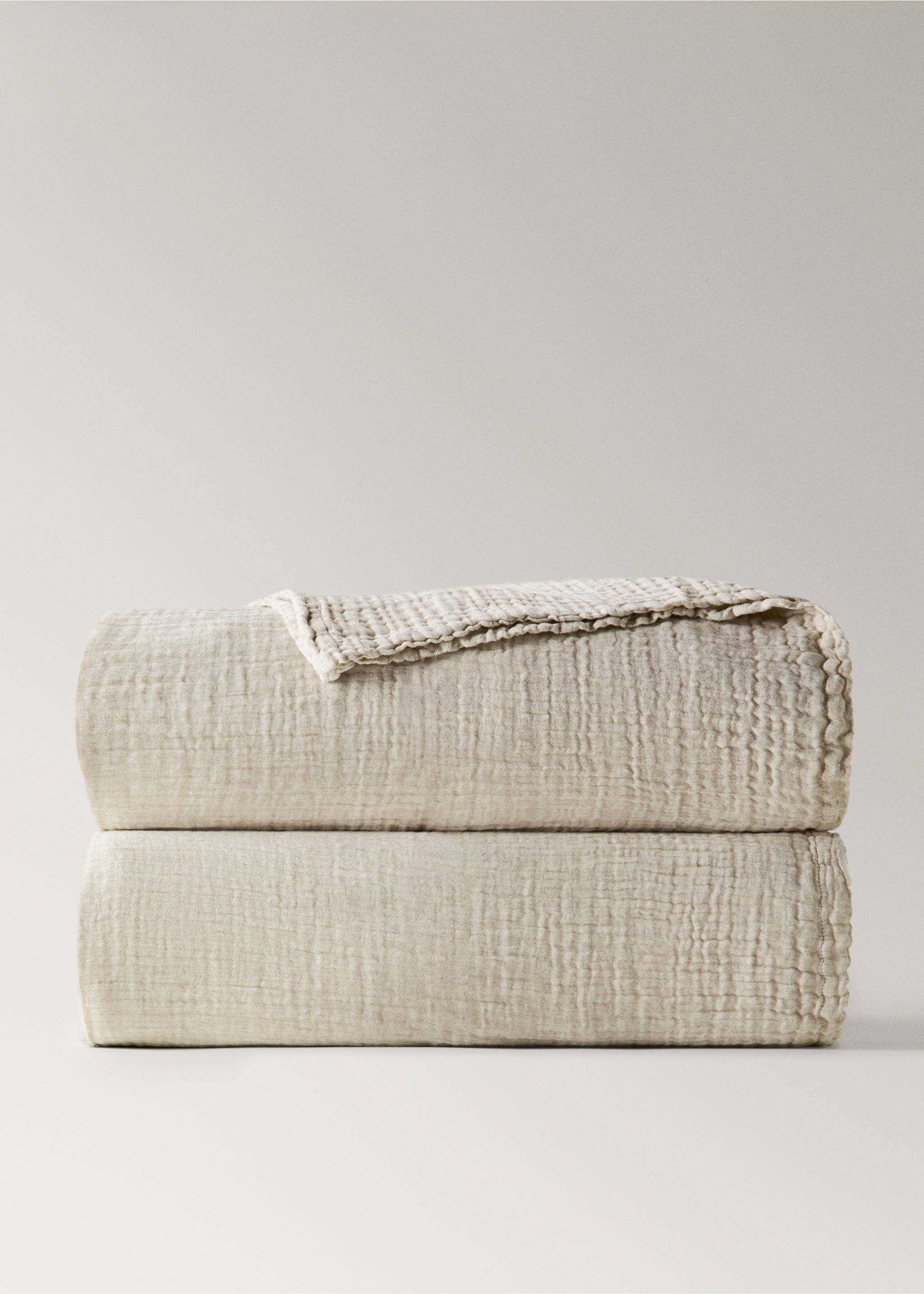 Меланжирана кувертюра от лен и памук за легло 130/140/150 см - Артикул без модел, Среднокафяво. Ref: 27093333-00.