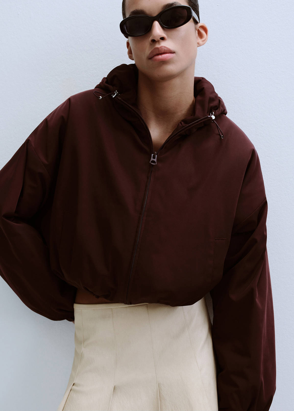 Faux-leather godet skirt — Ecru