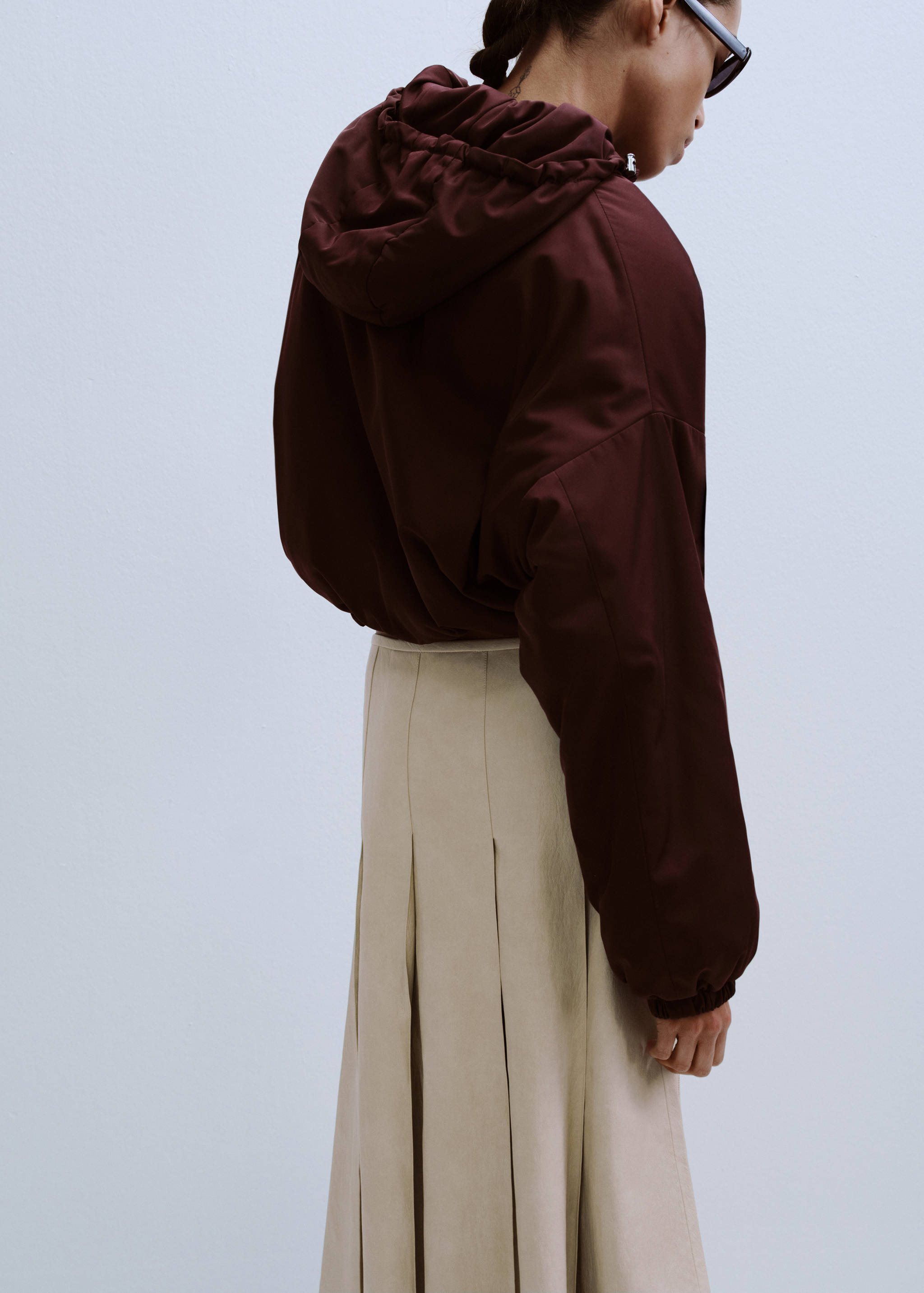 皮革效果拼接喇叭裙 - null