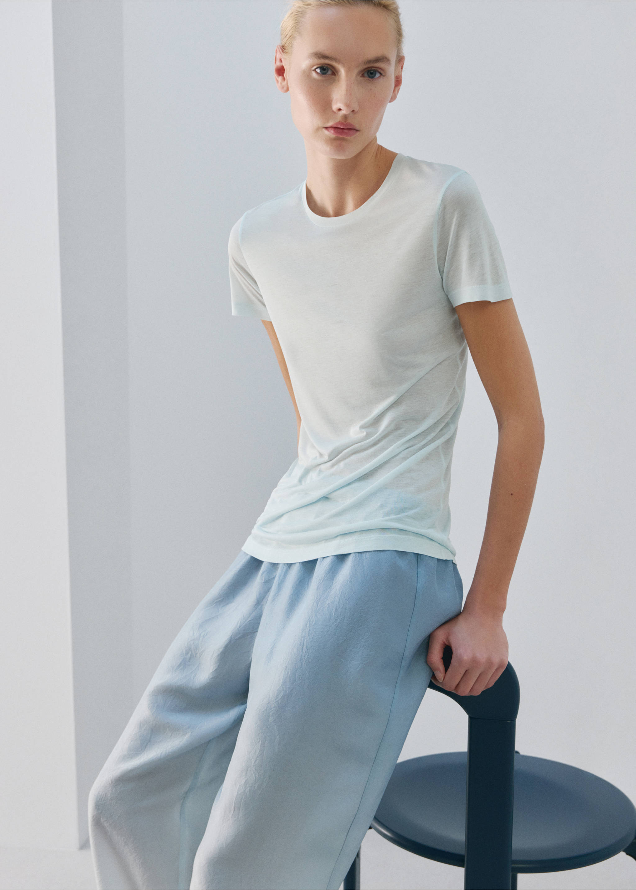 Micromodal short-sleeve T-shirt - Details of the article 2, Blue. Ref: 27093338-00.