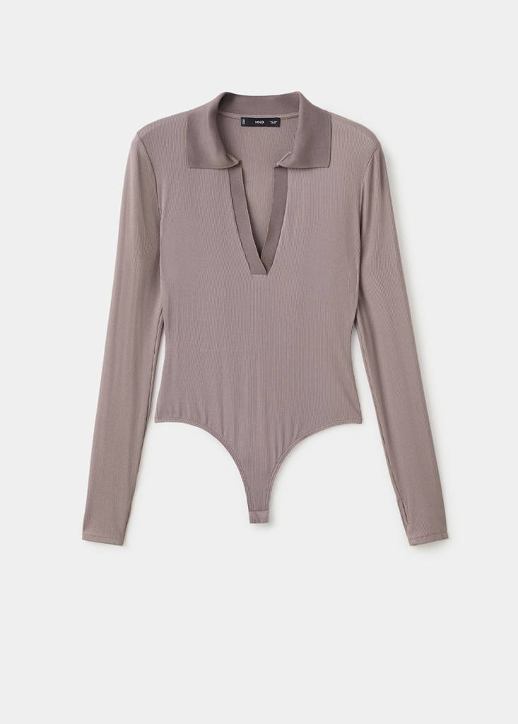 V-neck bodysuit — Light/Pastel Brown