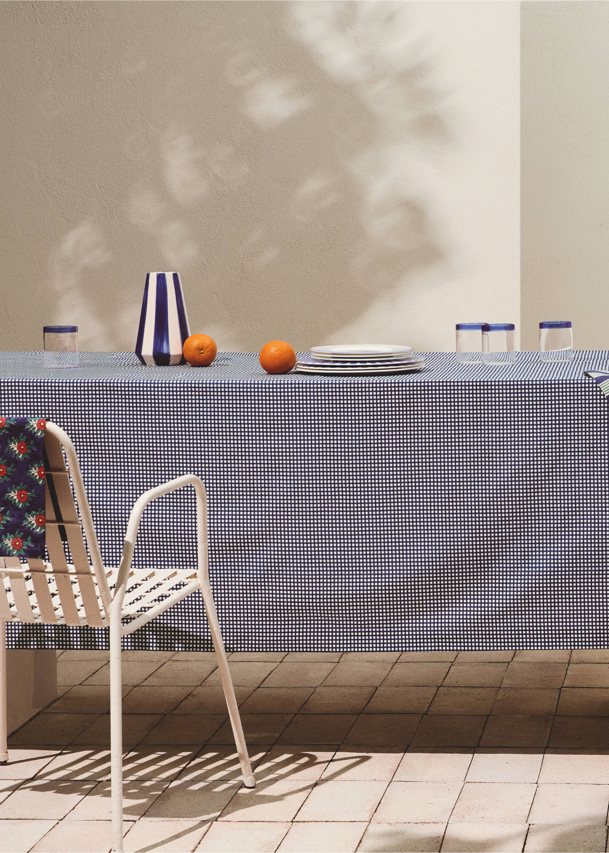 Mantel algodón estampado colorido 6 a 8 comensales - Plano general, Azul. Ref: 27093343-00.