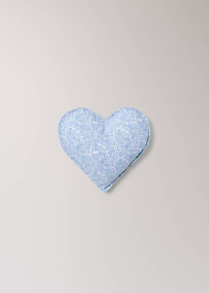 Heart print cotton cushion — Blue