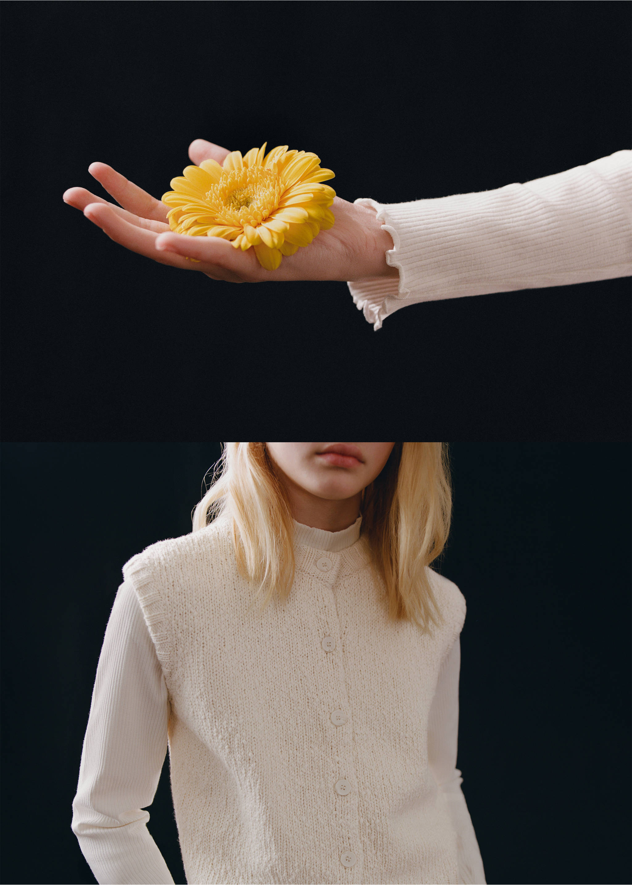 Strickpullunder mit Knöpfen - Detail des Artikels 5, Elfenbeinweiß. Ref: 27093710-00.