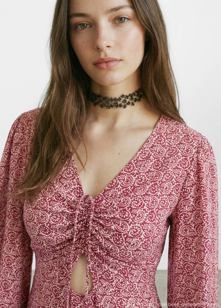 Printed bow dress — Red