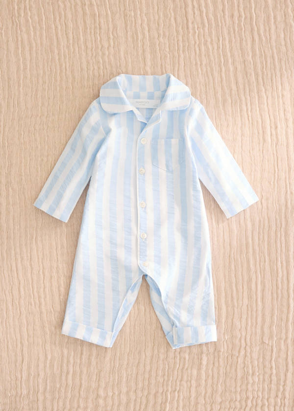 Thick striped romper pyjamas — Blue