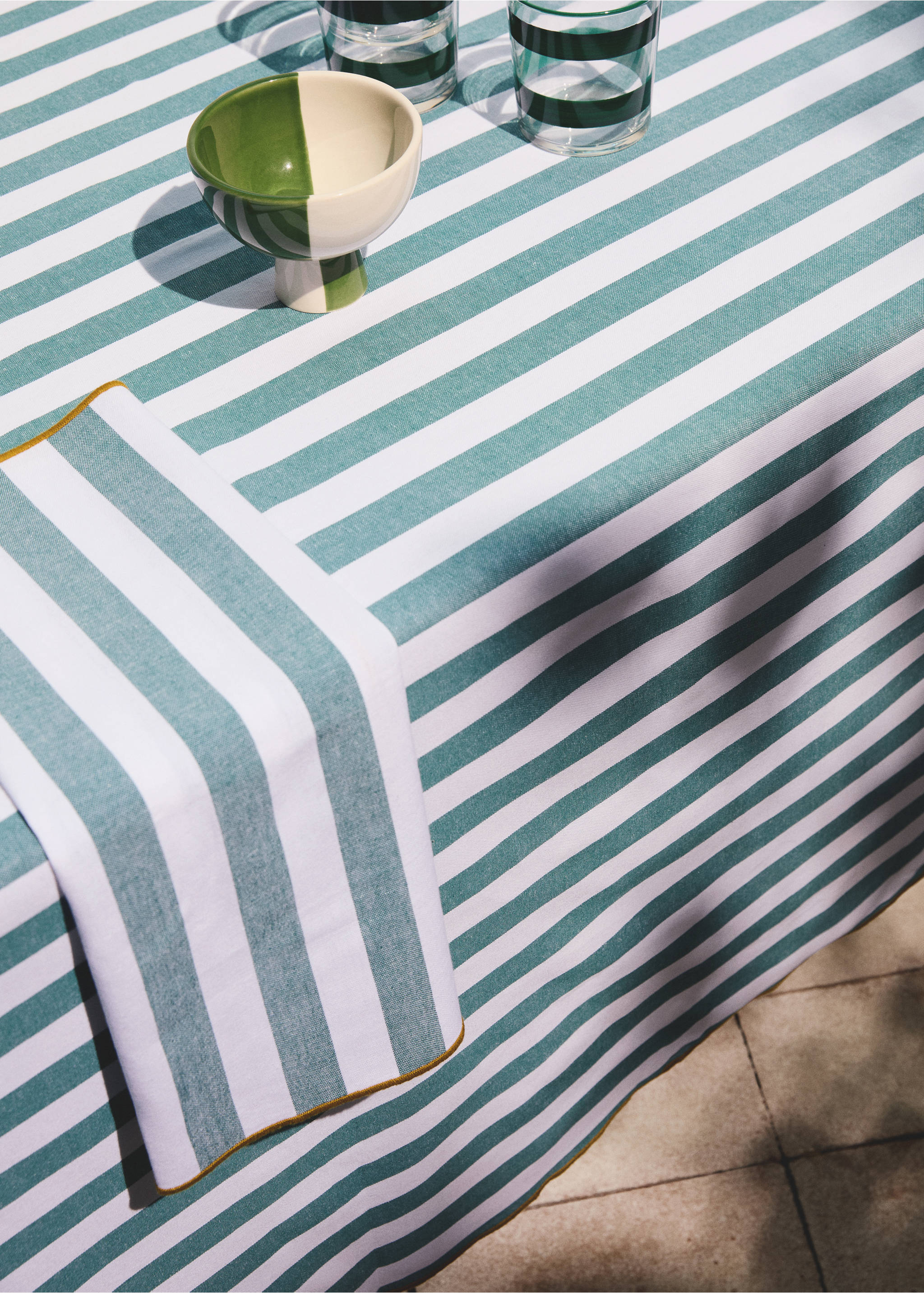 6-8 kişilik renkli çizgili pamuklu masa örtüsü - Ürün detayı 7, Yeşil. Ref: 27093739-00.