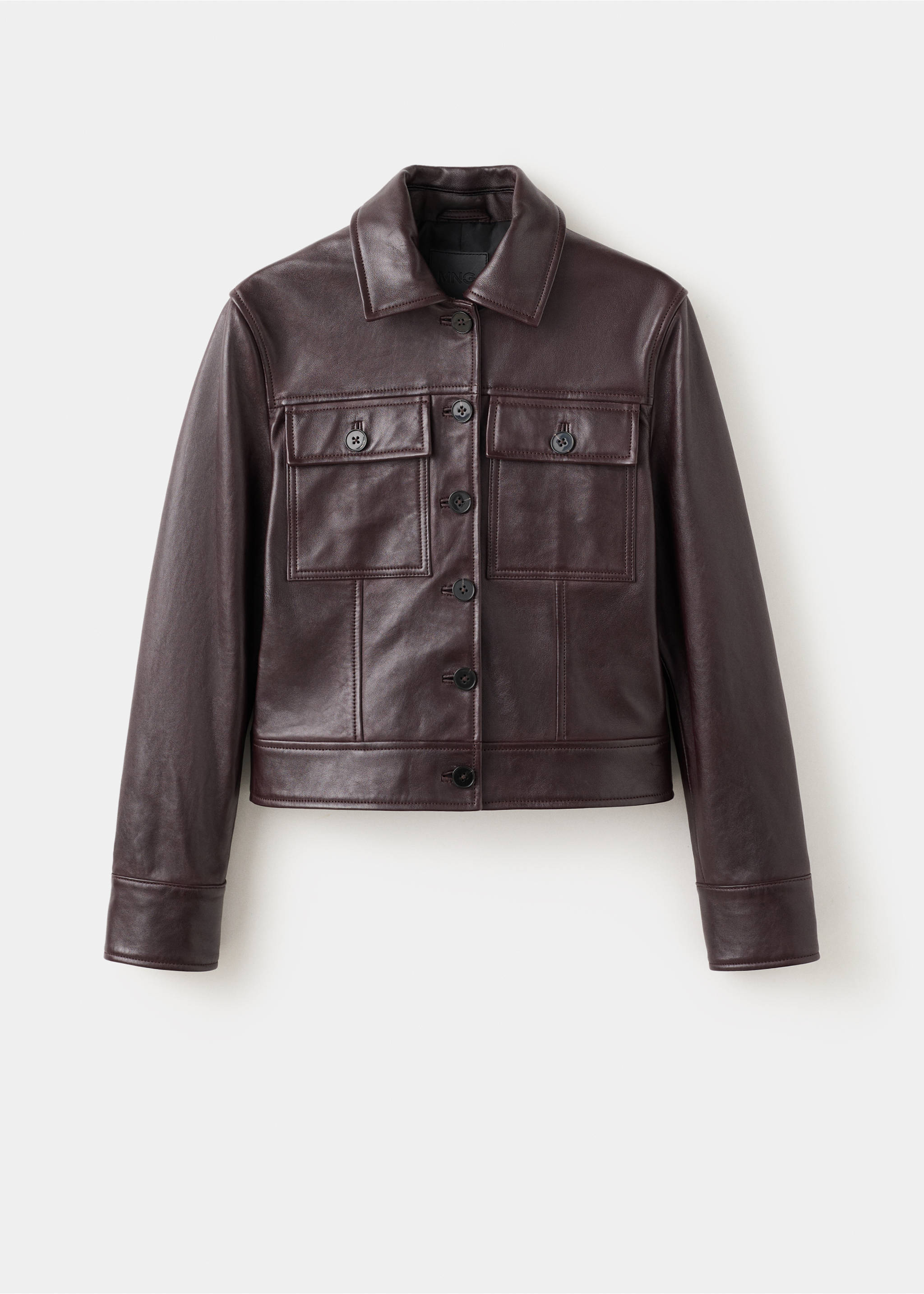 Buttoned leather jacket - Article without model, Burgundy. Ref: 27094044-00.