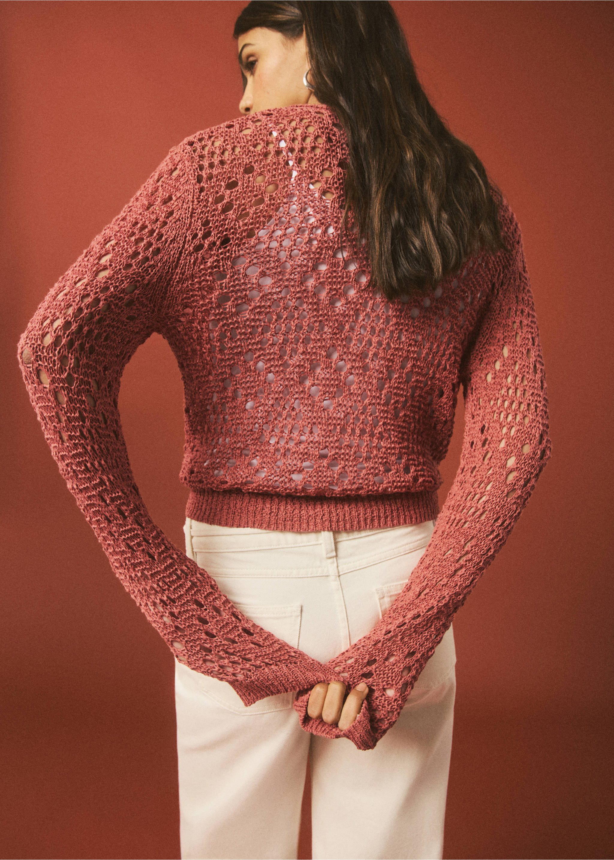 Openwork knit cardigan - Reverse of the article, Salmon. Ref: 27094046-00.