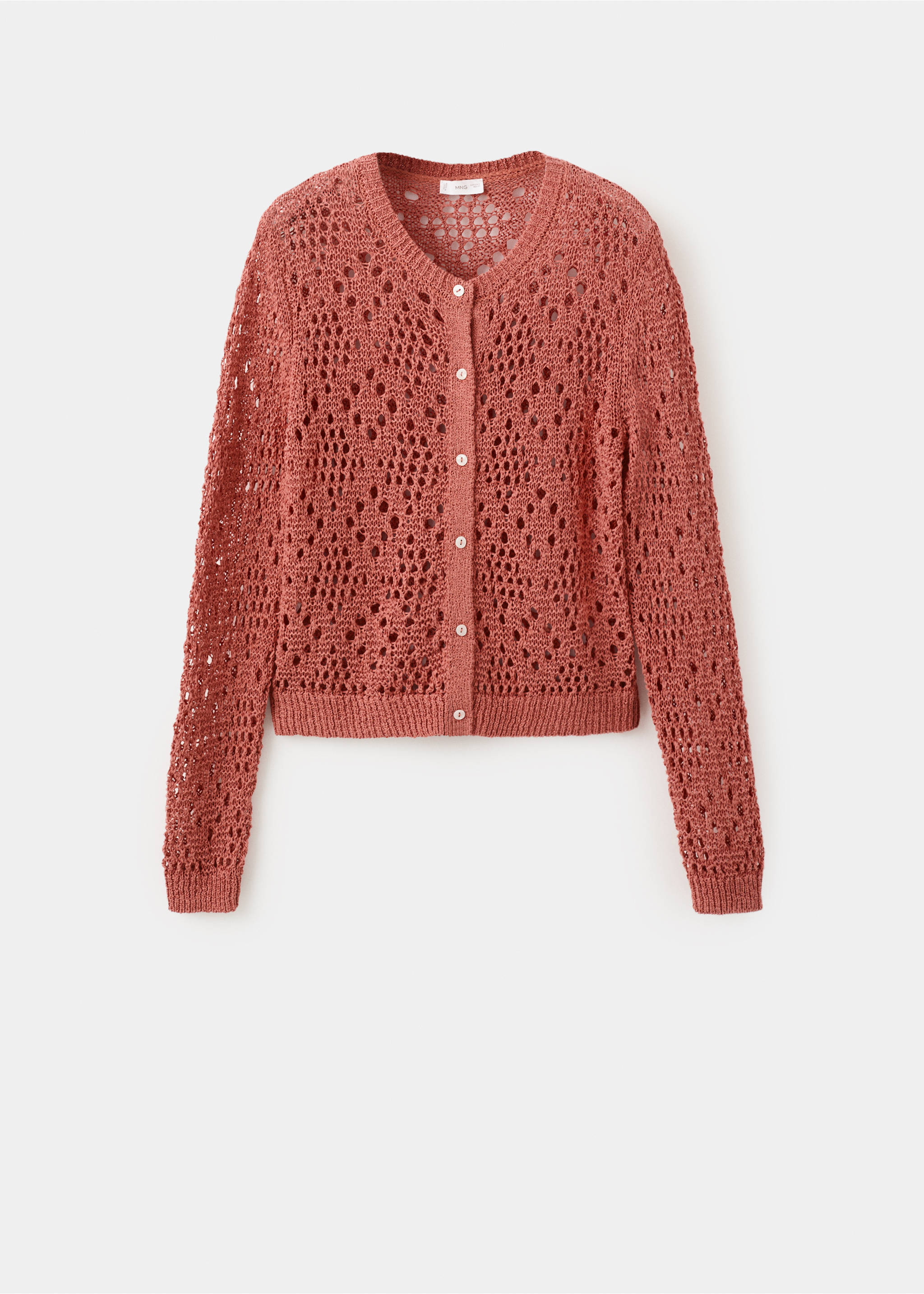 Openwork knit cardigan - Article without model, Salmon. Ref: 27094046-00.