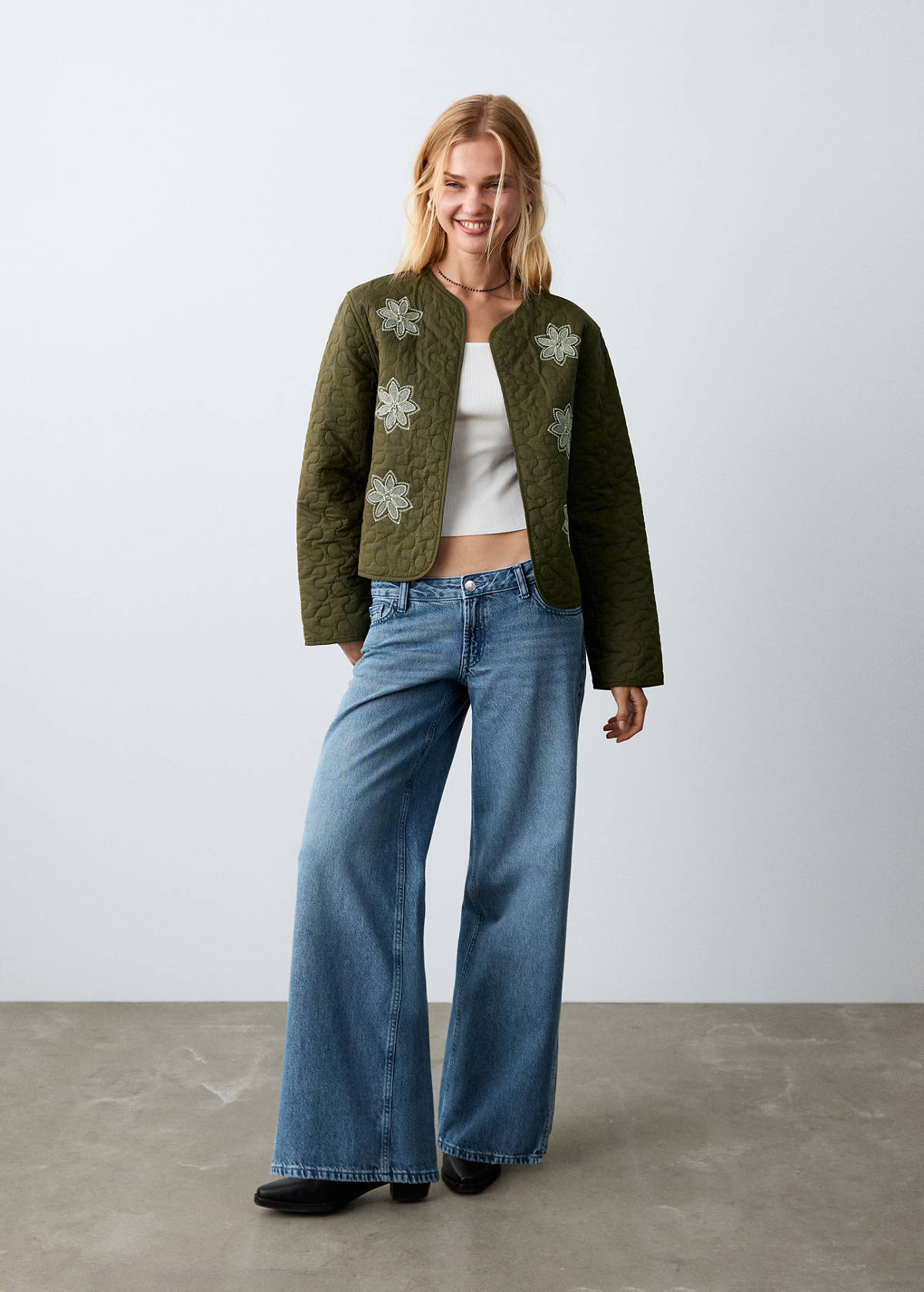 Embroidered quilted jacket — Khaki