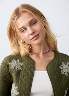 Embroidered quilted jacket — Khaki 4