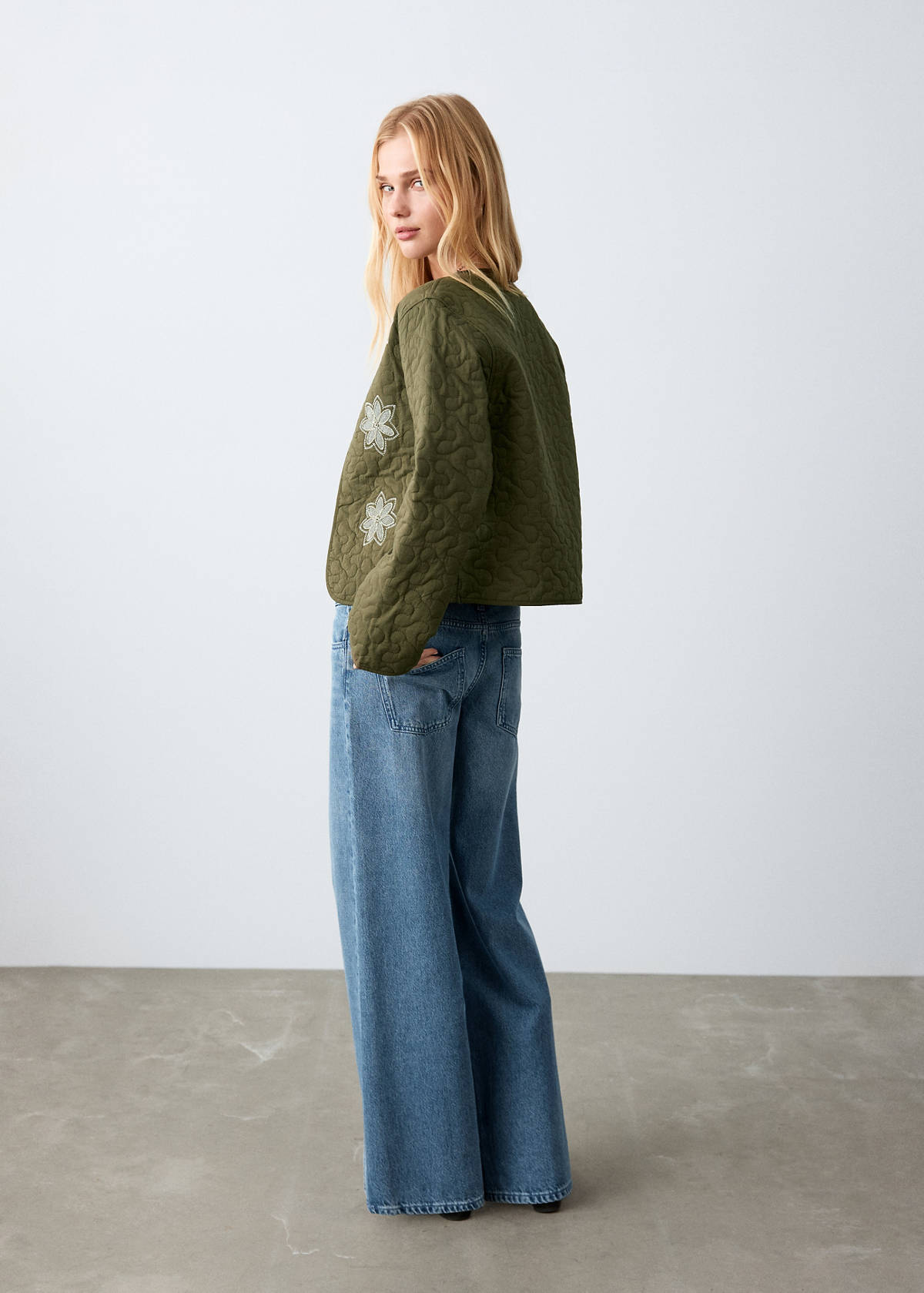 Embroidered quilted jacket — Khaki