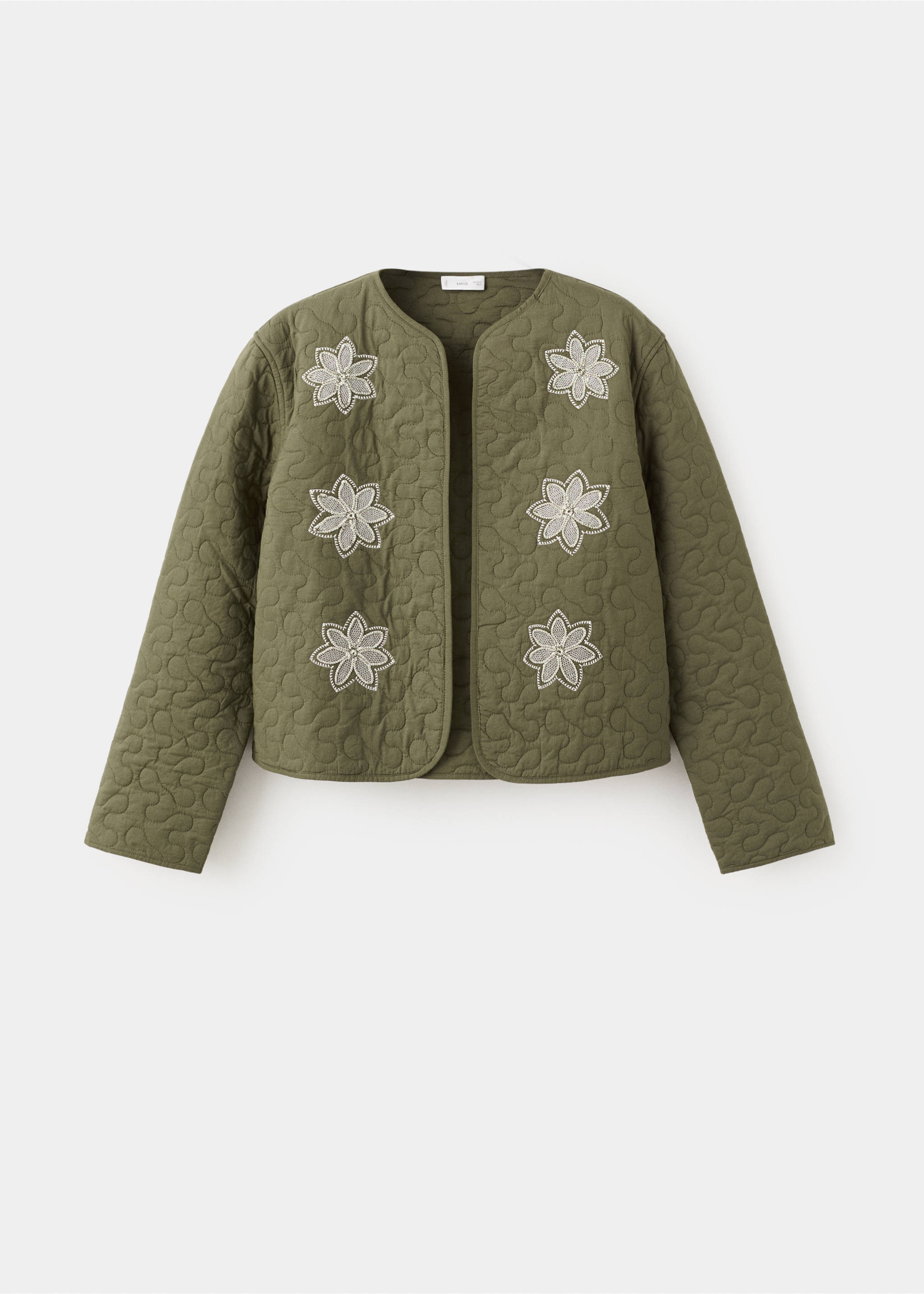 Broderad quiltad jacka - Artikel utan modell, Khaki. Ref: 27094048-00.