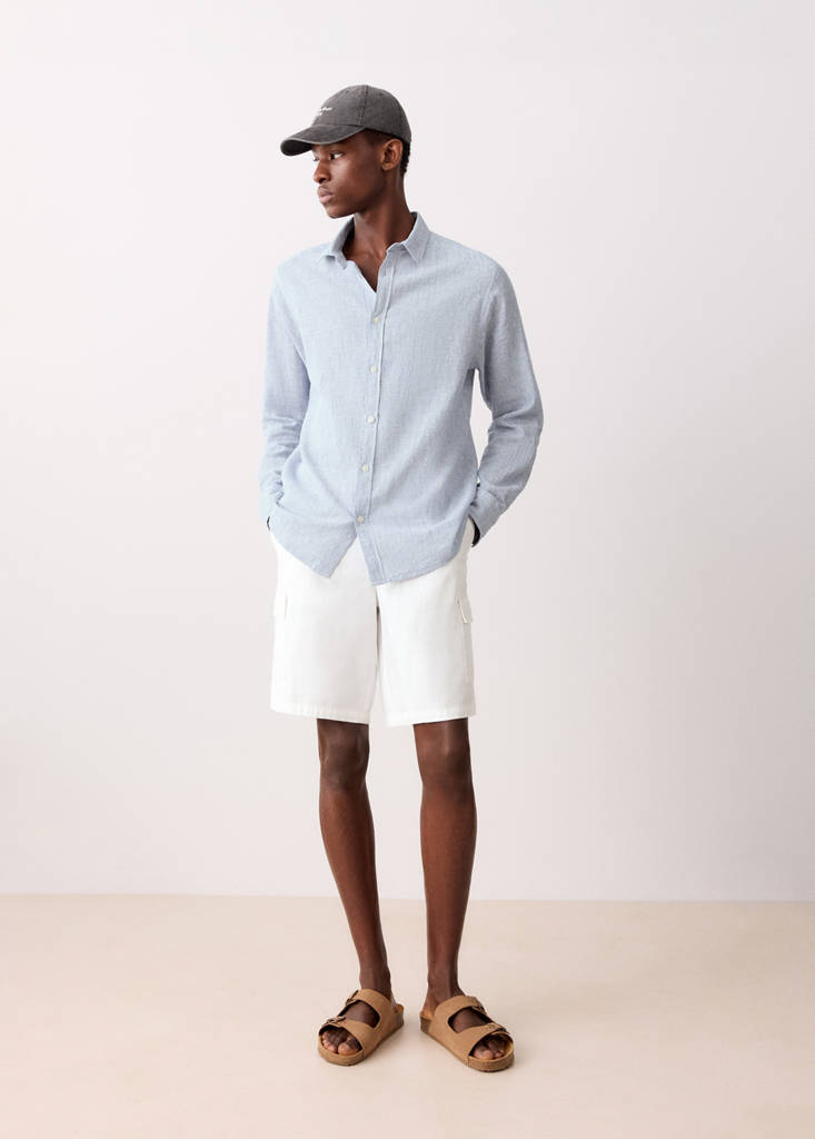 Linen shirt with thin stripes — Navy