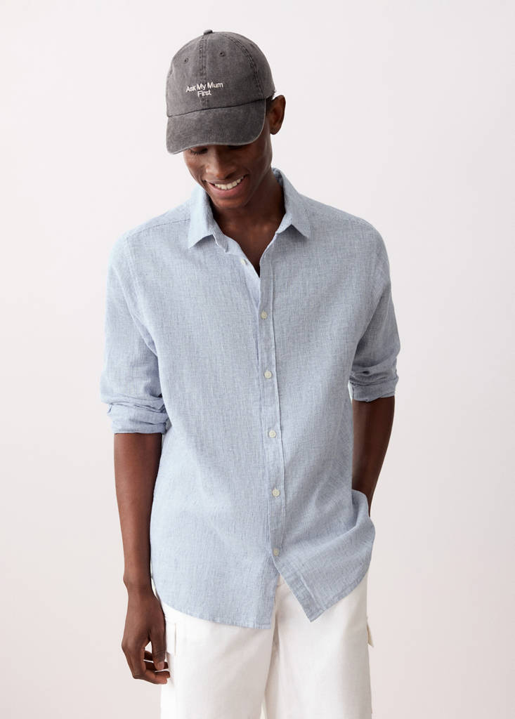 Linen shirt with thin stripes — Navy