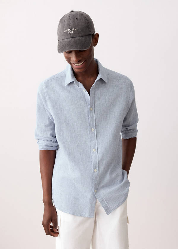 Linen shirt with thin stripes — Navy