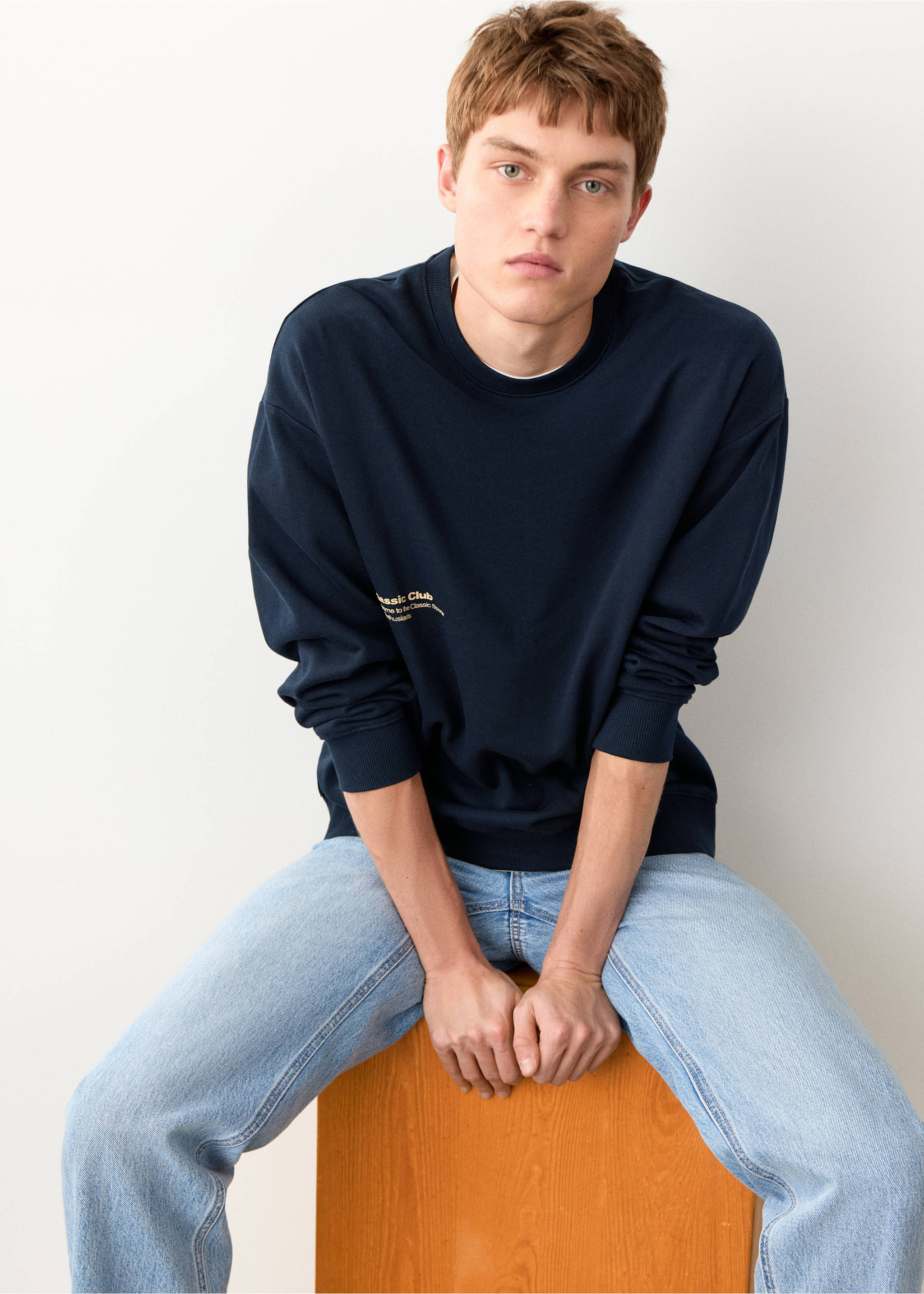 Printed cotton sweatshirt - Details of the article 2, Navy. Ref: 27094051-00.