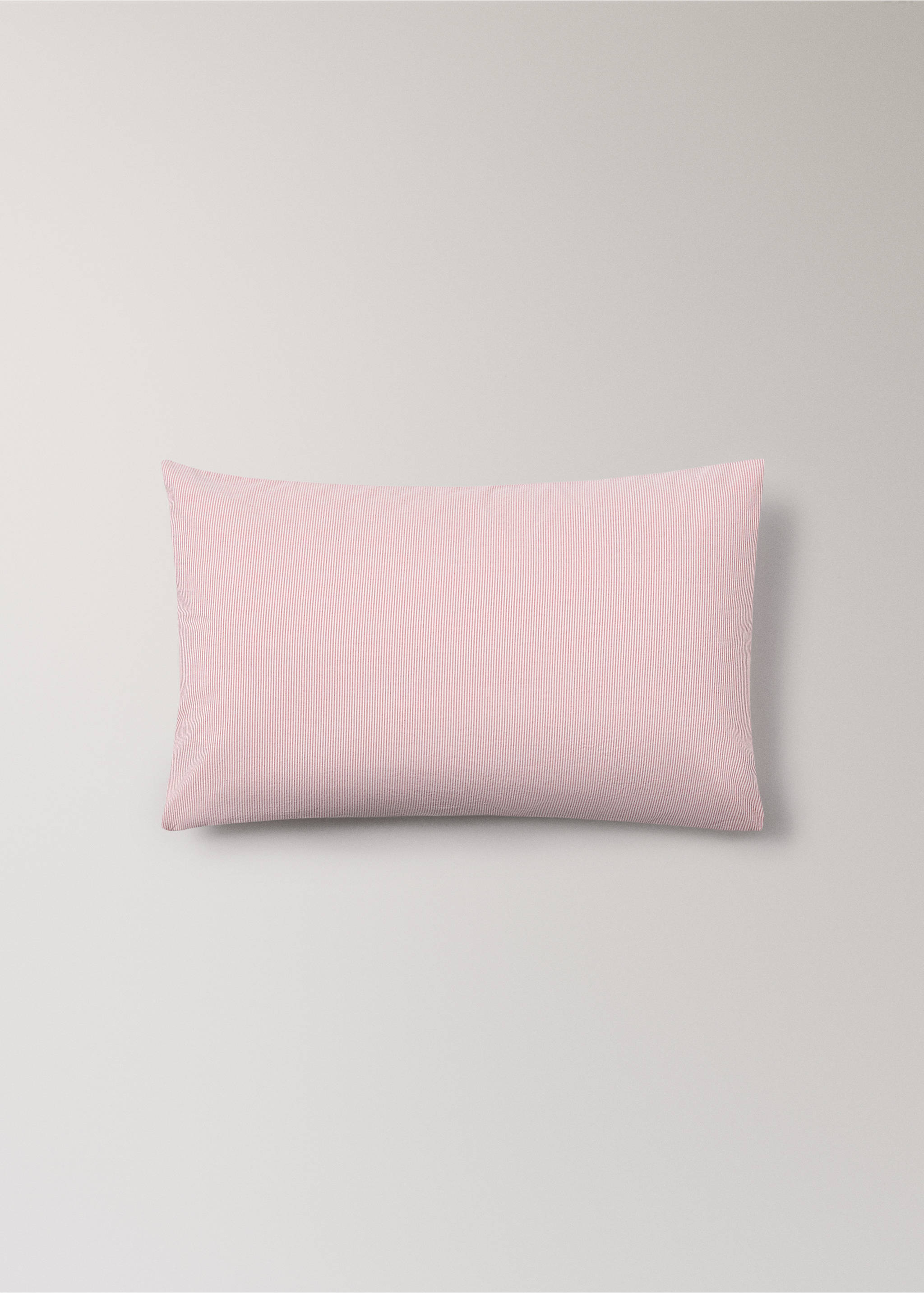 Cot bed pillowcase with fine striped yarn-dyed cotton - Article without model, Grapefruit. Ref: 27094056-00.