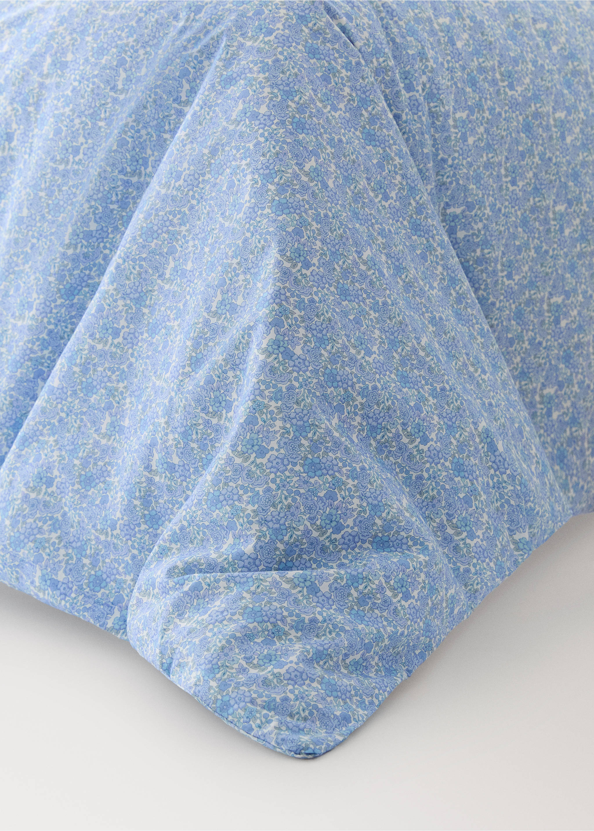 Children's percale cotton floral duvet cover for a 90 cm bed - Details of the article 7, Blue. Ref: 27094058-00.