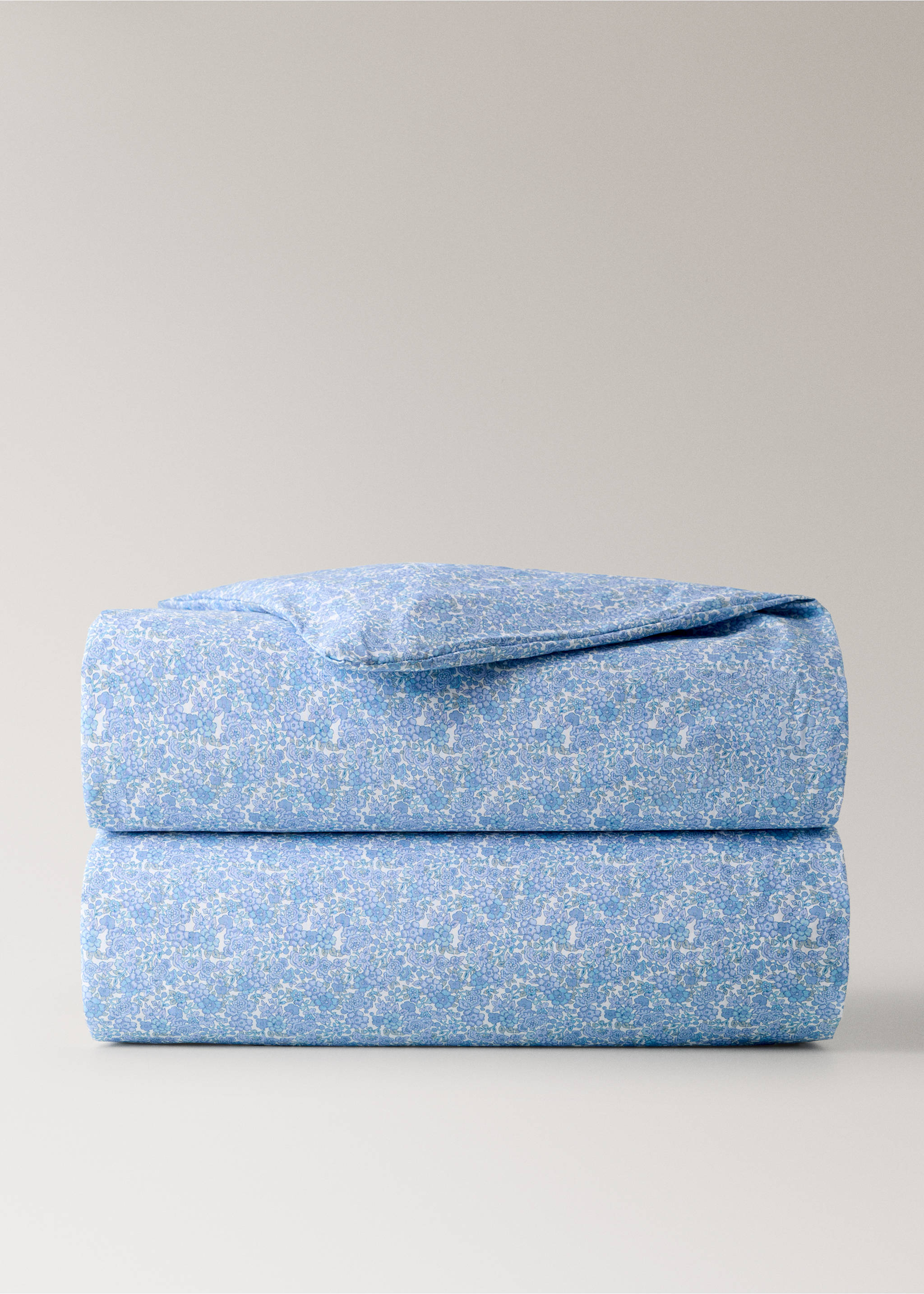 Children's percale cotton floral duvet cover for a 90 cm bed - Article without model, Blue. Ref: 27094058-00.