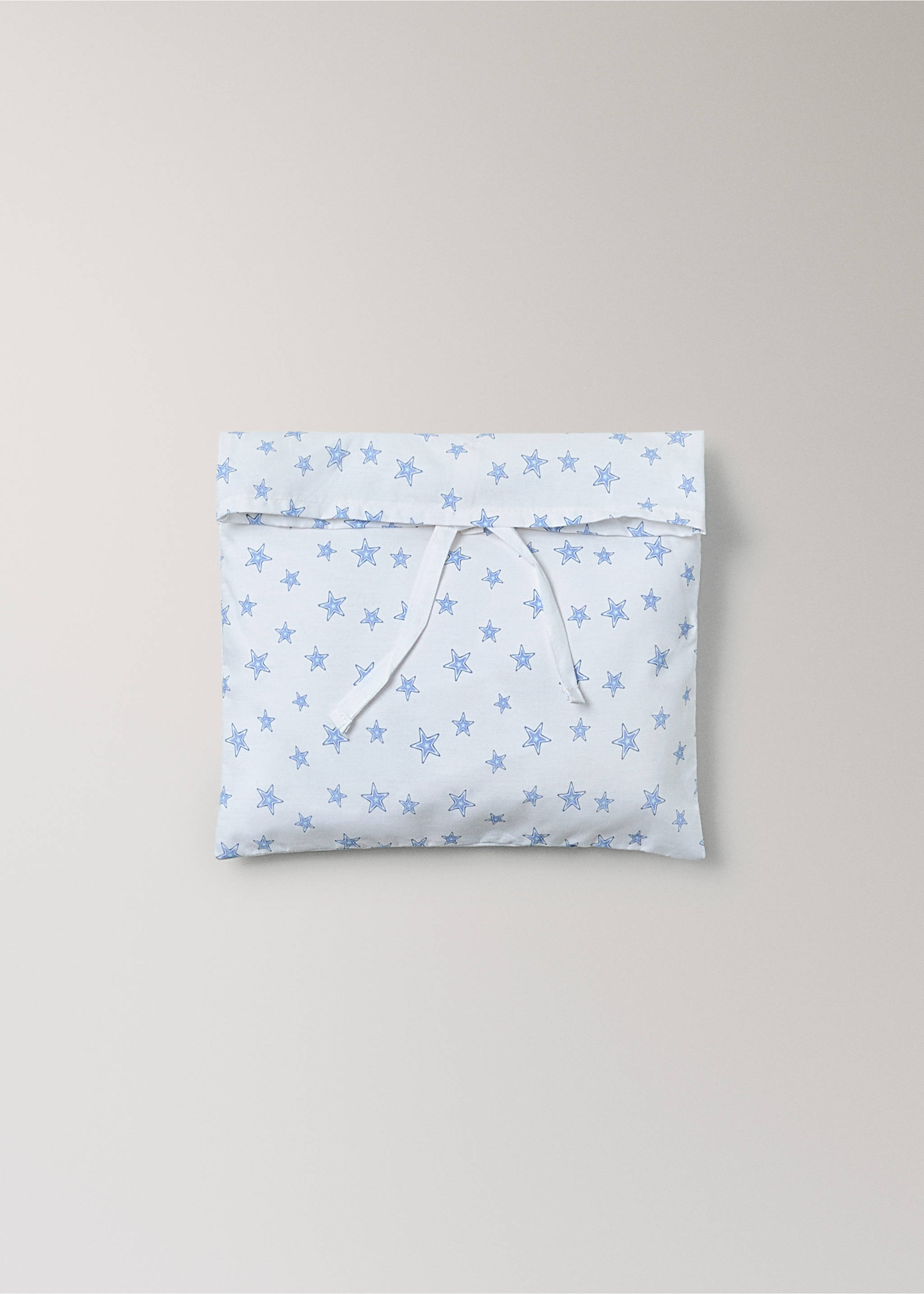 Mini cot sheet and pillow set in star-patterned cotton percale - Details of the article 2, Blue. Ref: 27094061-00.