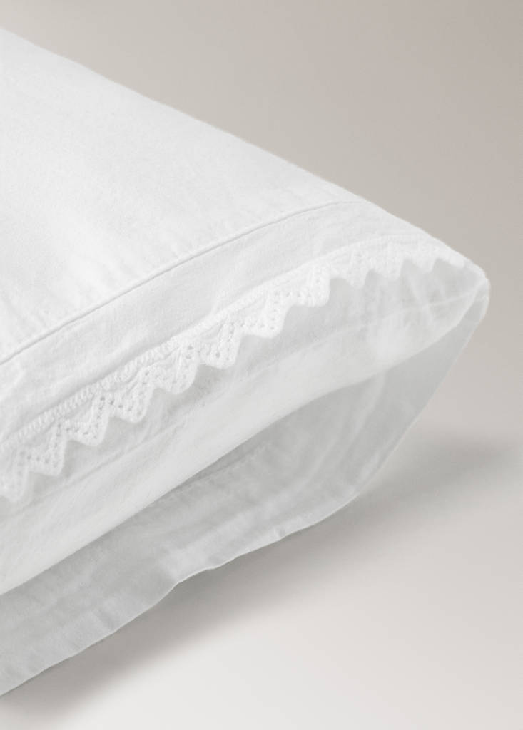 Mini cot top sheet and pillow set in garment-washed percale — White