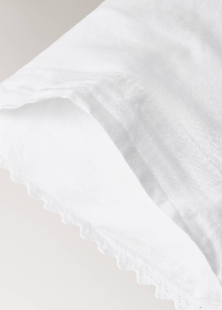 Mini cot top sheet and pillow set in garment-washed percale — White