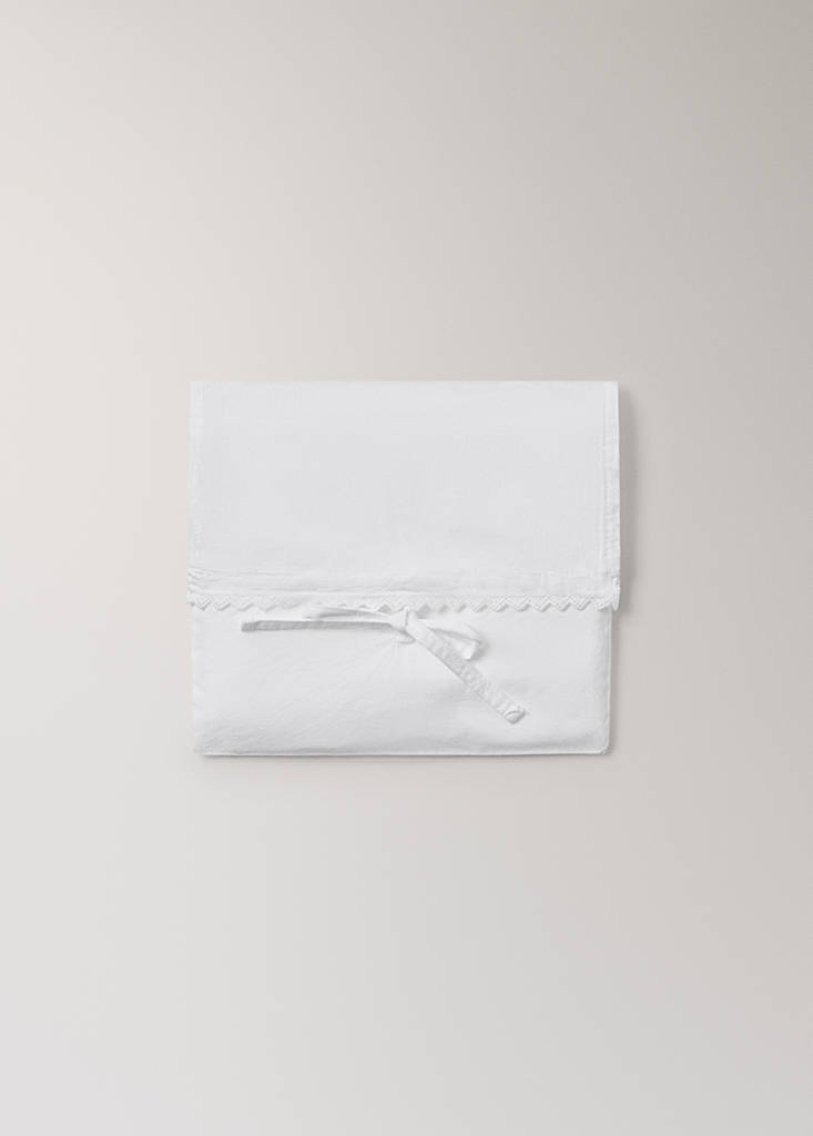 Mini cot top sheet and pillow set in garment-washed percale — White
