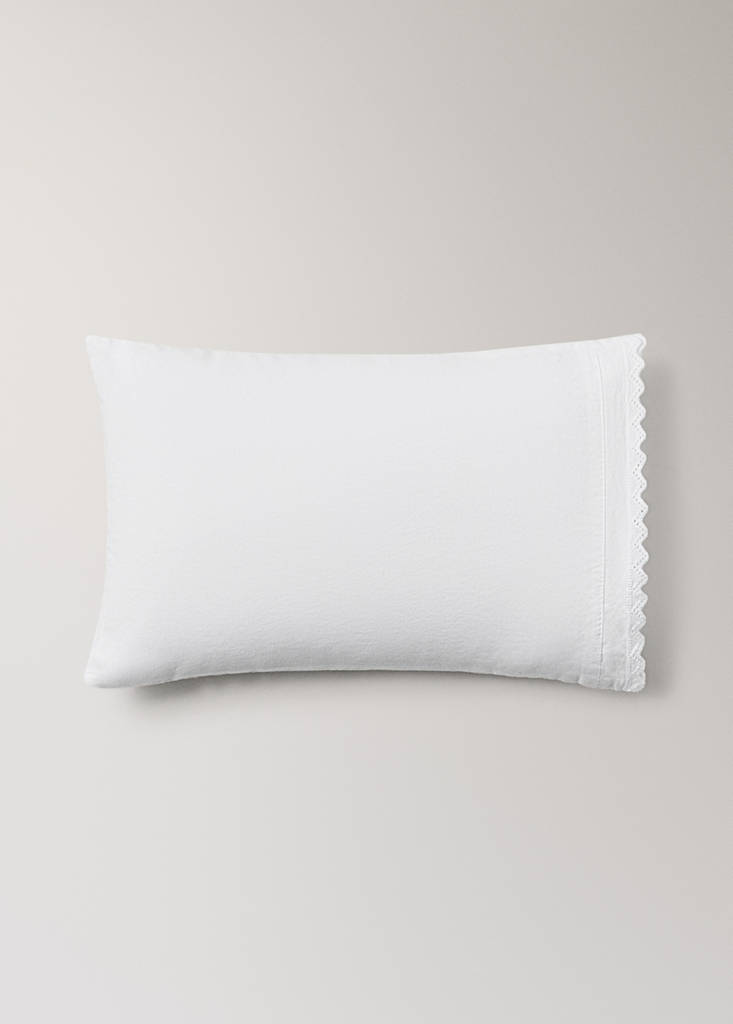 Mini cot top sheet and pillow set in garment-washed percale — White
