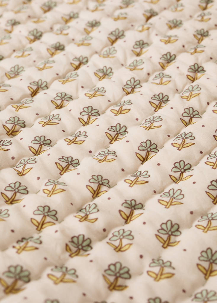 Kinderbettdecke mit Blockprint-Blumenmuster, Bett 90 cm — Pastellrosa