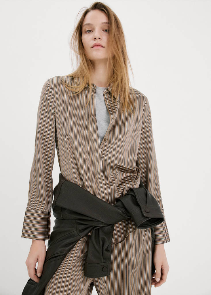 Satin striped shirt — Medium Brown