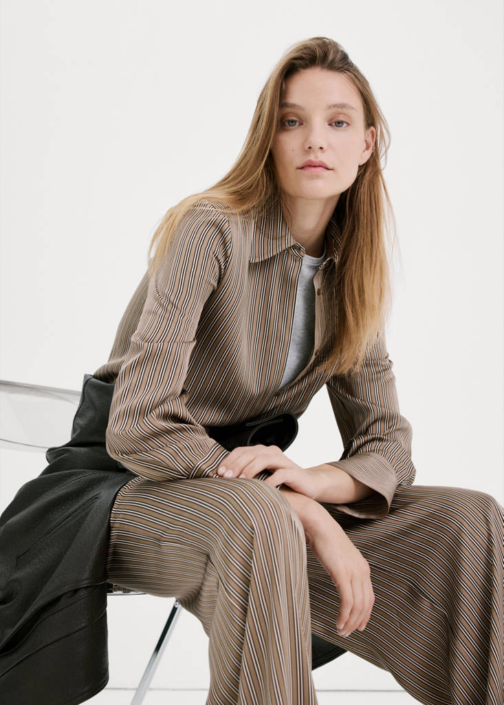 Satin striped shirt — Medium Brown