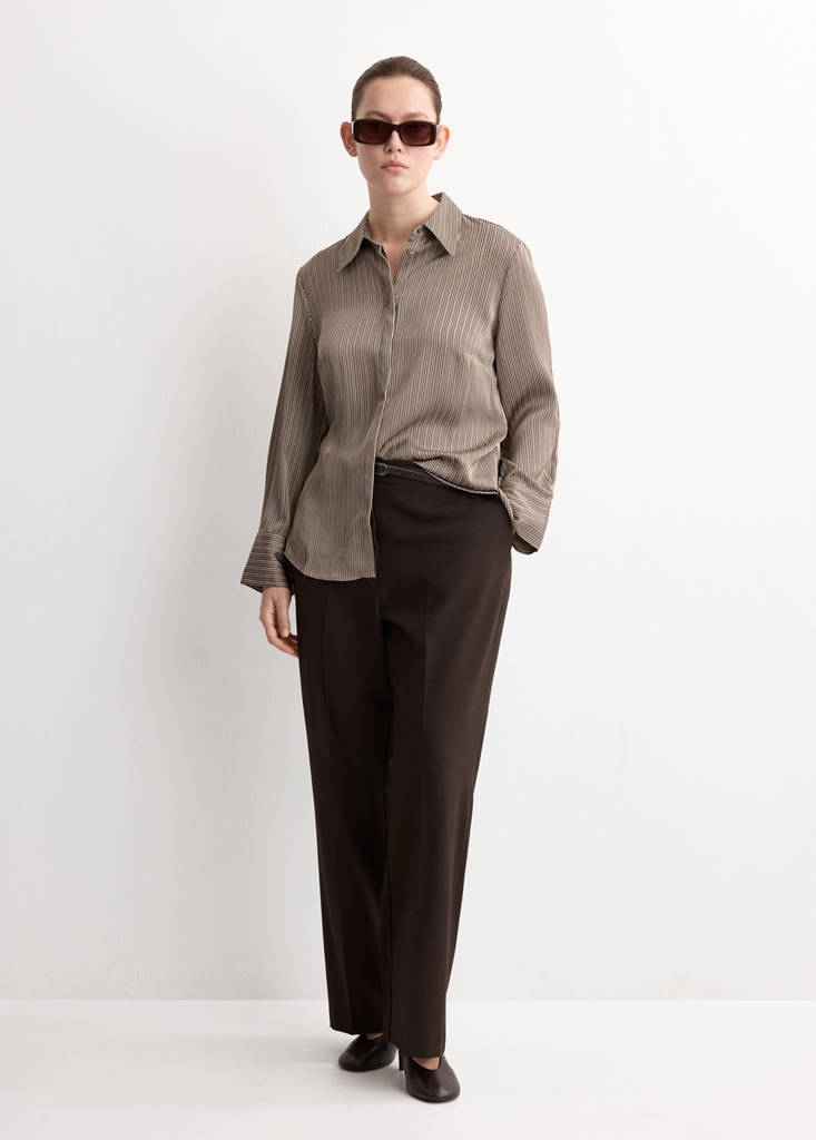 Satin striped shirt — Medium Brown
