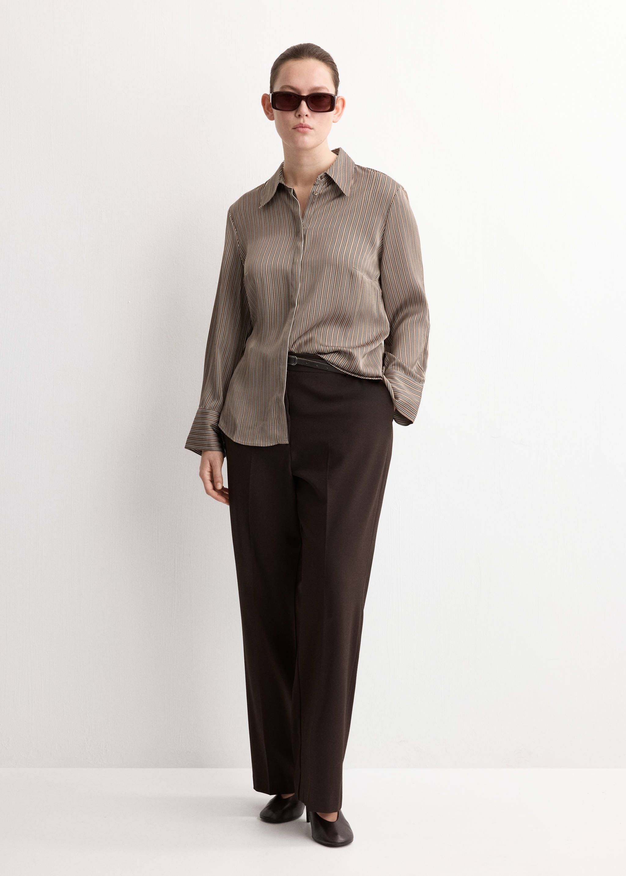 缎面条纹衬衫 - null