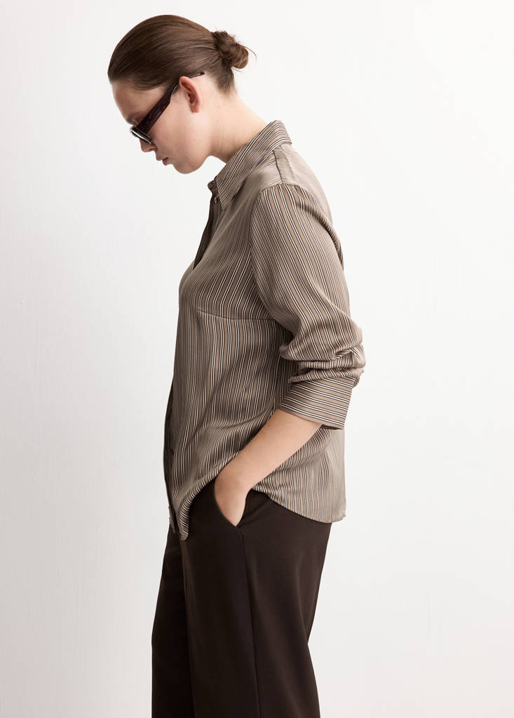 Satin striped shirt — Medium Brown