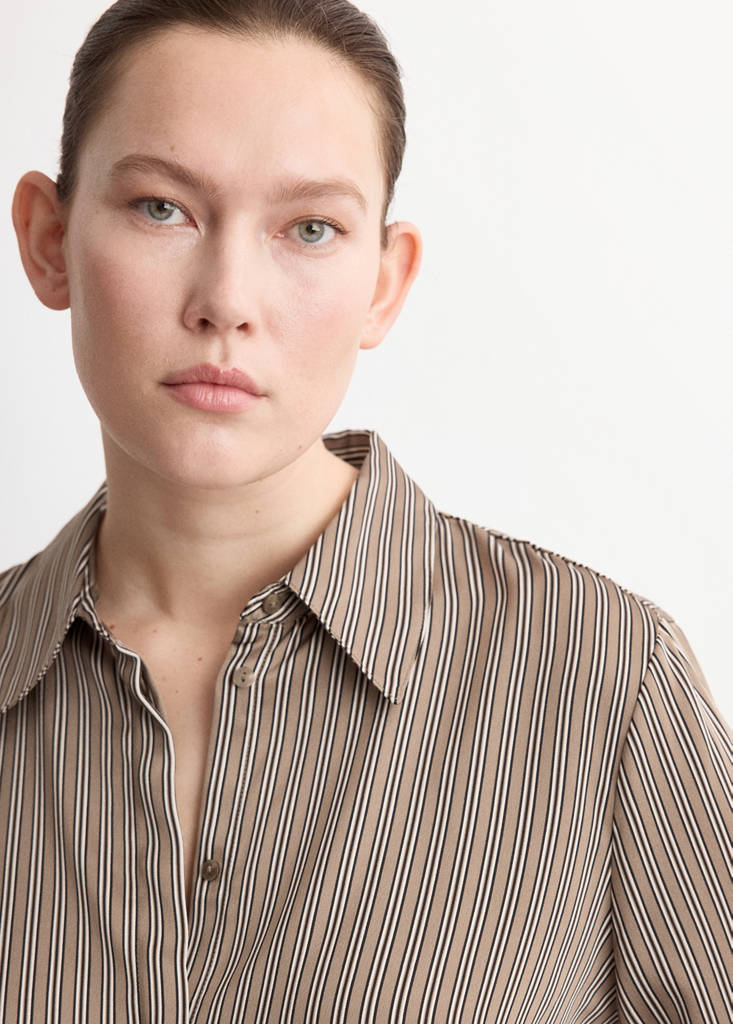 Satin striped shirt — Medium Brown