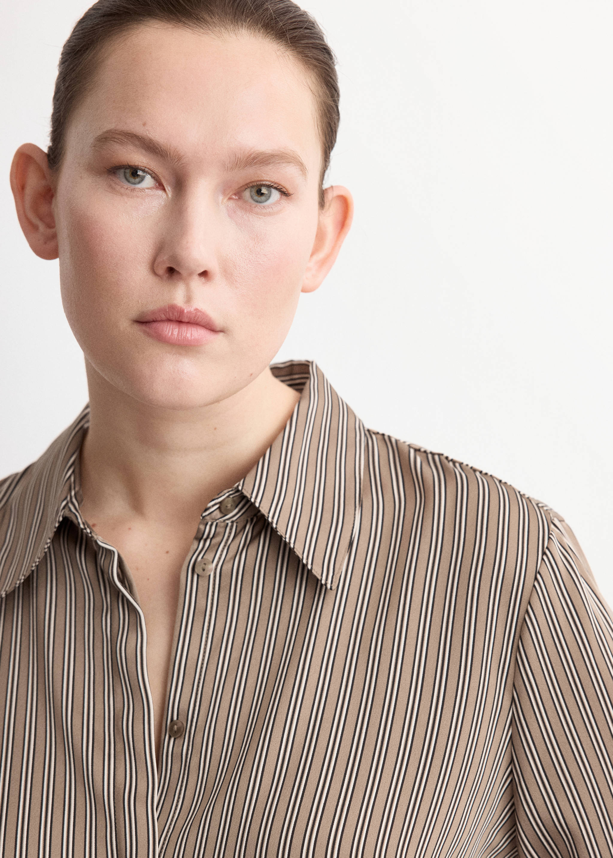 缎面条纹衬衫 - null