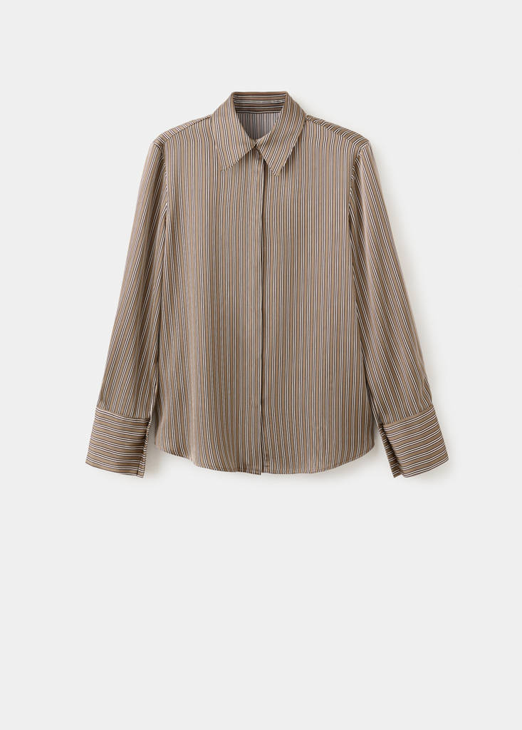 Satin striped shirt — Medium Brown