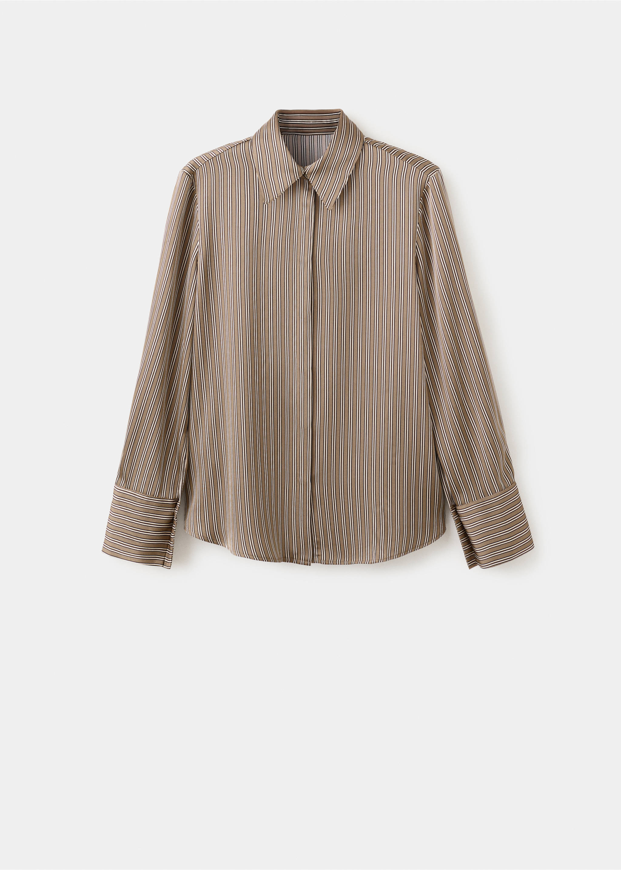 Satin striped shirt - Article without model, Medium Brown. Ref: 27094072-00.