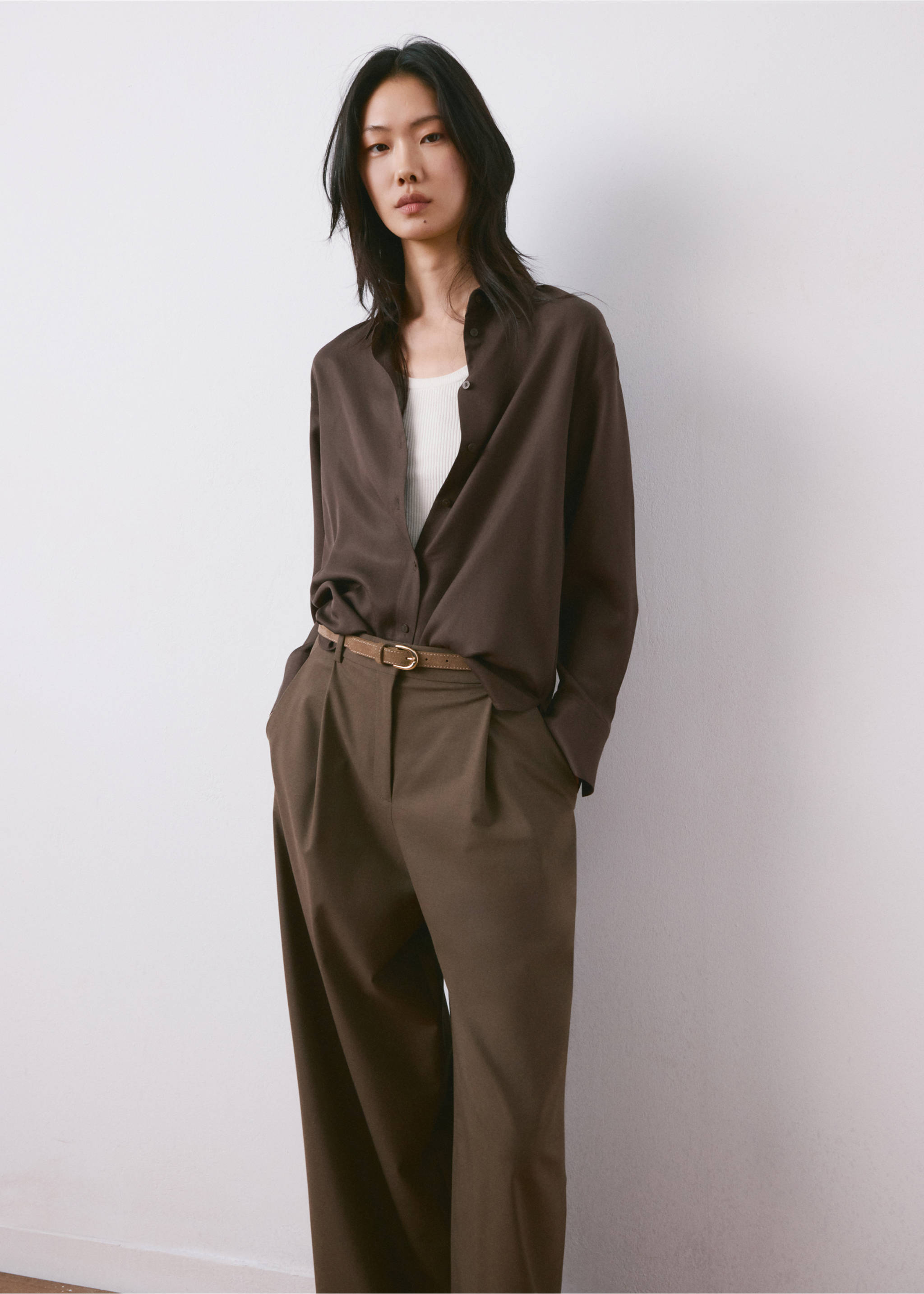 莱赛尔纤维直筒衬衫 - null, 褐色. Ref: 27094079-00.