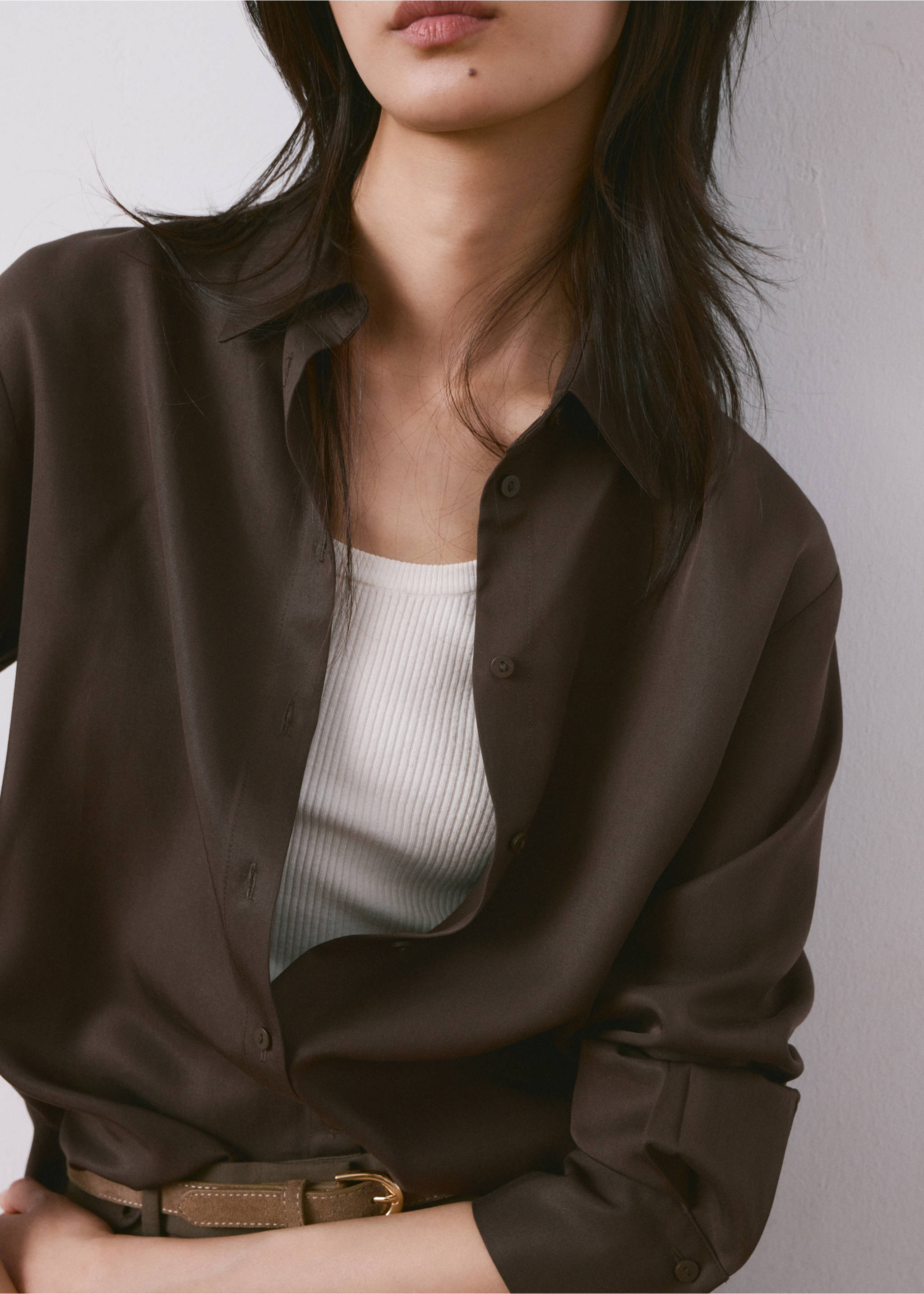 莱赛尔纤维直筒衬衫 - null, 褐色. Ref: 27094079-00.