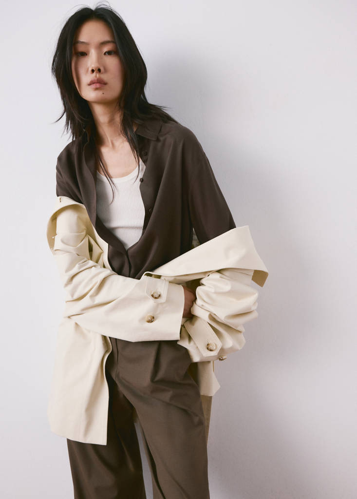 Straight lyocell shirt — Brown
