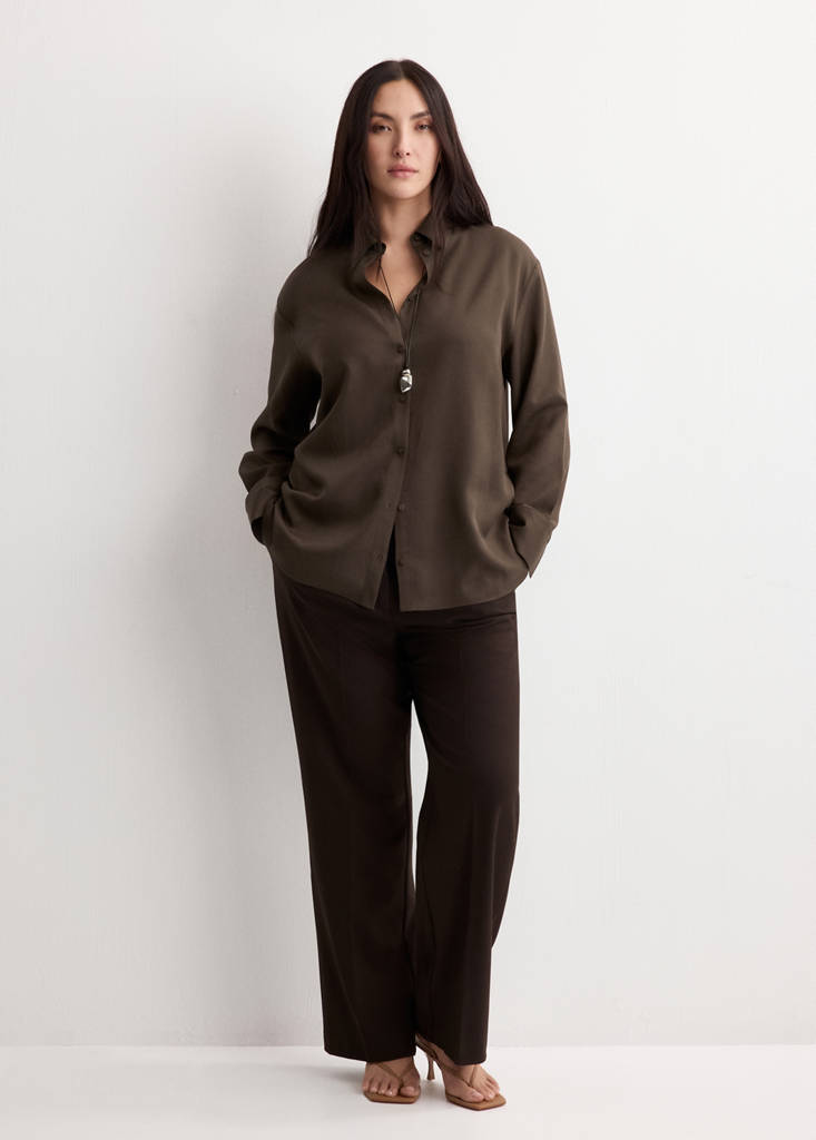 Straight lyocell shirt — Brown