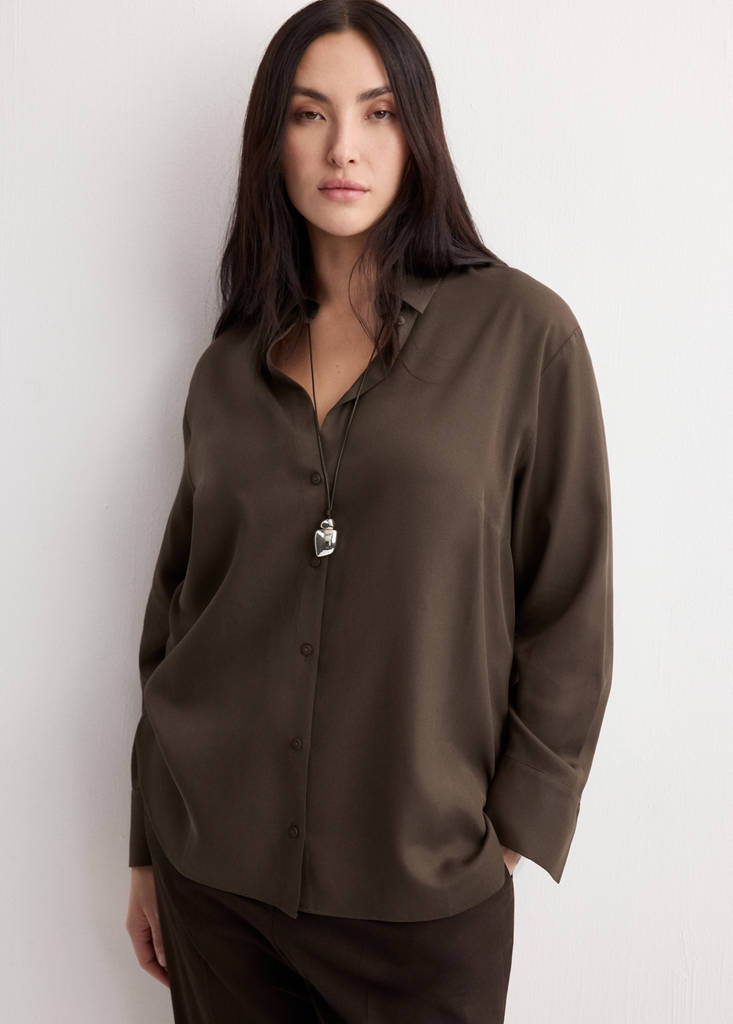 Straight lyocell shirt — Brown