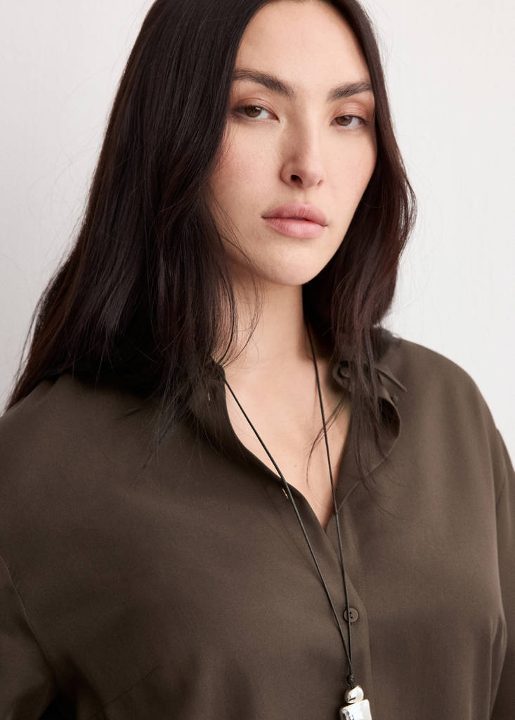 Straight lyocell shirt — Brown