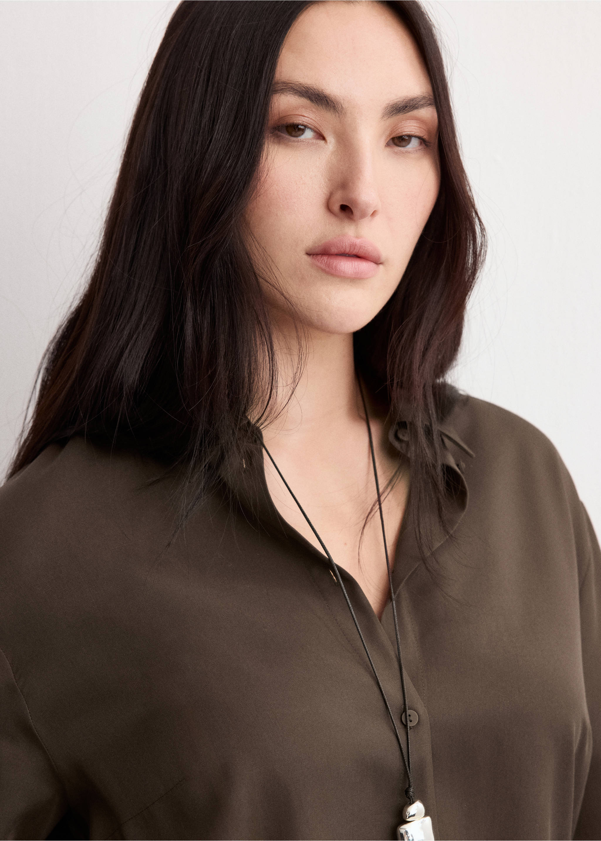 莱赛尔纤维直筒衬衫 - null, 褐色. Ref: 27094079-00.