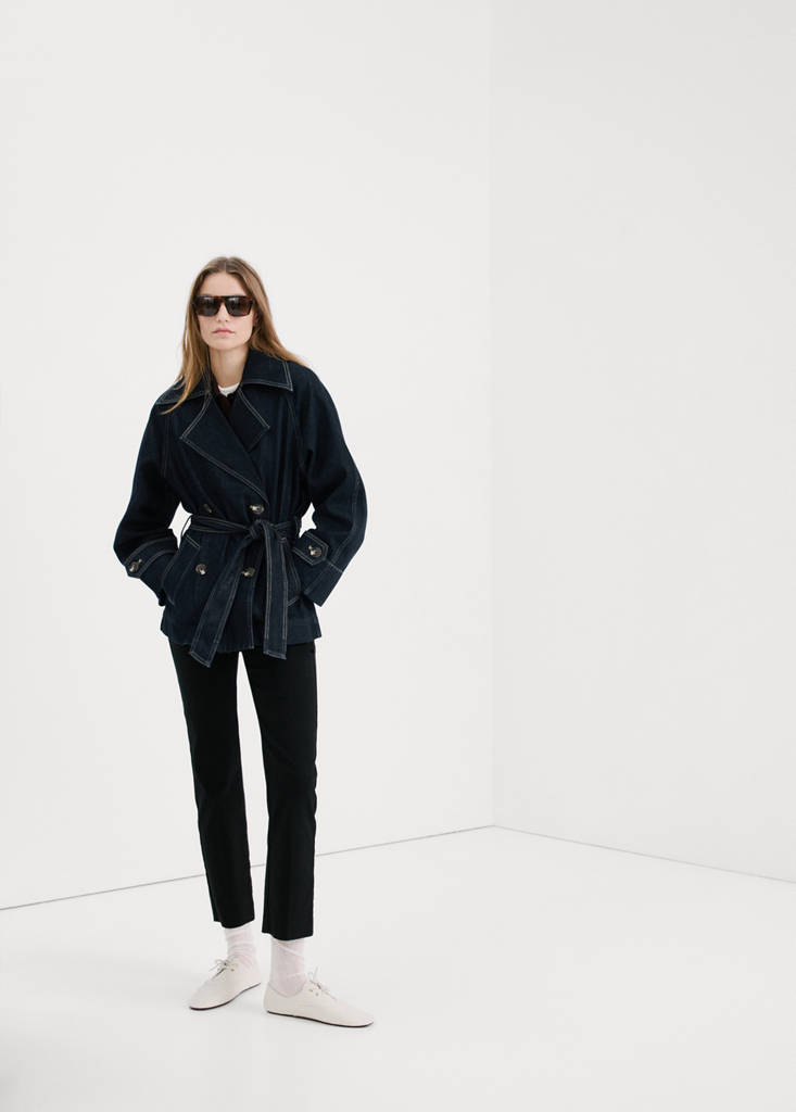 MANGO - Trench en jean avec ceinture bleu - L